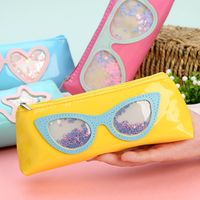 New Triangle Quicksand Sequins Pencil Case Glasses Sequin Pencil Case Student Stationery Glasses Pencil Case Factory Wholesale main image 6