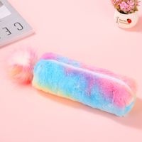 New Rainbow Color Plush Pencil Bag Student Large Capacity Stationery Buggy Bag Women's Plush Sequined Pencil Case sku image 1
