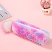 New Rainbow Color Plush Pencil Bag Student Large Capacity Stationery Buggy Bag Women's Plush Sequined Pencil Case sku image 2