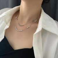 Fashion Geometric Titanium Steel Plating Artificial Pearls Layered Necklaces main image 3