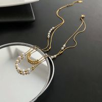 Fashion Geometric Titanium Steel Plating Artificial Pearls Layered Necklaces main image 1