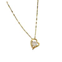 Fashion Heart Shape Titanium Steel Copper Chain Inlay Artificial Diamond Pendant Necklace main image 5
