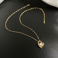 Fashion Heart Shape Titanium Steel Copper Chain Inlay Artificial Diamond Pendant Necklace main image 3