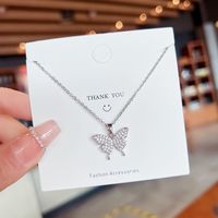 Fashion Butterfly Titanium Steel Inlay Inlaid Gold Artificial Gemstones Pendant Necklace 1 Piece main image 5