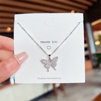 Fashion Butterfly Titanium Steel Inlay Inlaid Gold Artificial Gemstones Pendant Necklace 1 Piece main image 4
