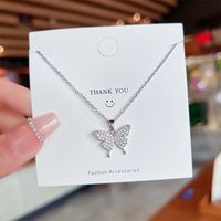 Fashion Butterfly Titanium Steel Inlay Inlaid Gold Artificial Gemstones Pendant Necklace 1 Piece main image 1