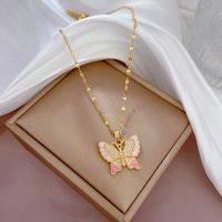 Fashion Butterfly Titanium Steel Copper Inlay Artificial Diamond Pendant Necklace sku image 1