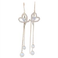 Fashion Heart Shape Copper Tassel Pearl Inlay Artificial Gemstones Drop Earrings 1 Pair main image 4