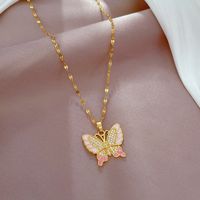 Fashion Butterfly Titanium Steel Copper Inlay Artificial Diamond Pendant Necklace main image 2