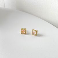 Retro Square Copper Inlay Artificial Gemstones Ear Studs 1 Pair sku image 2