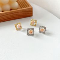 Retro Square Copper Inlay Artificial Gemstones Ear Studs 1 Pair main image 5