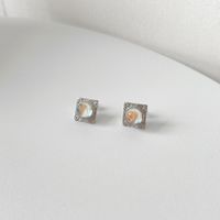 Retro Square Copper Inlay Artificial Gemstones Ear Studs 1 Pair sku image 1