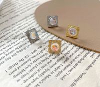 Retro Square Copper Inlay Artificial Gemstones Ear Studs 1 Pair main image 3