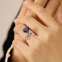 1 Piece Luxurious Heart Shape Copper Plating Inlay Artificial Gemstones Women's Open Ring main image 2