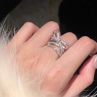 Japanese Style Bow Knot Copper Plating Inlay Rhinestones Open Ring 1 Piece main image 1