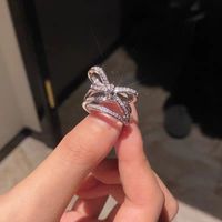 Simple Style Bow Knot Copper Inlay Zircon Rings main image 5