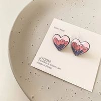1 Pair Cute Heart Shape Flower Metal Enamel Women's Ear Studs main image 5