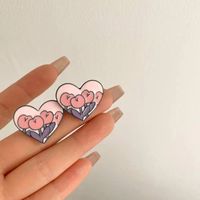 1 Pair Cute Heart Shape Flower Metal Enamel Women's Ear Studs main image 3