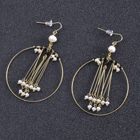 Vintage Style Round Natural Stone Pearl Handmade Tassel Drop Earrings 1 Pair main image 4