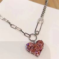 Fashion Heart Shape Copper Plating Inlay Artificial Gemstones Pendant Necklace 1 Piece sku image 1