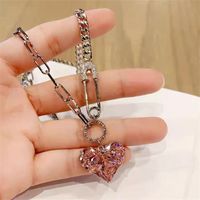 Fashion Heart Shape Copper Plating Inlay Artificial Gemstones Pendant Necklace 1 Piece main image 3