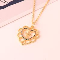 Fashion Round Heart Shape Butterfly Copper Inlay Zircon Pendant Necklace main image 5