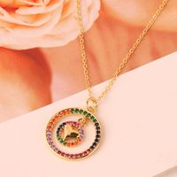 Fashion Round Heart Shape Butterfly Copper Inlay Zircon Pendant Necklace main image 4