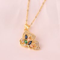Fashion Round Heart Shape Butterfly Copper Inlay Zircon Pendant Necklace sku image 2