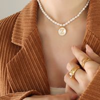 Französische Art Brief Perle Titan Stahl Überzug Inlay Hülse Halskette Mit Anhänger 1 Stück sku image 26