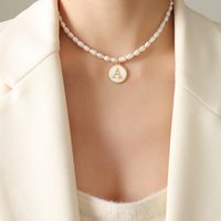French Style Letter Pearl Titanium Steel Plating Inlay Shell Pendant Necklace 1 Piece sku image 1