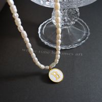 French Style Letter Pearl Titanium Steel Plating Inlay Shell Pendant Necklace 1 Piece main image 2