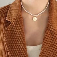 Französische Art Brief Perle Titan Stahl Überzug Inlay Hülse Halskette Mit Anhänger 1 Stück sku image 11