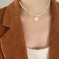 Französische Art Brief Perle Titan Stahl Überzug Inlay Hülse Halskette Mit Anhänger 1 Stück sku image 21