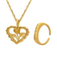 Fashion Heart Shape Flower Titanium Steel Plating Rings Necklace 1 Piece main image 5