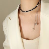 Ins Style Solid Color Pu Leather Titanium Steel Plating Bracelets Necklace 1 Piece sku image 4