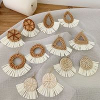 1 Pair Vacation Triangle Round Braid Rattan Drop Earrings main image 1
