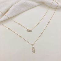 Fashion Paper Clip Stainless Steel Plating Zircon Layered Necklaces main image 3