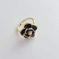 Fashion Flower Copper Enamel Inlay Pearl Rings 1 Piece sku image 2