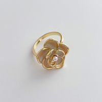 Fashion Flower Copper Enamel Inlay Pearl Rings 1 Piece sku image 1