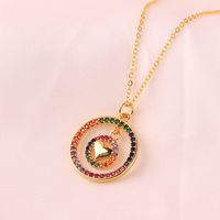 Fashion Round Heart Shape Butterfly Copper Inlay Zircon Pendant Necklace sku image 3