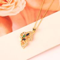 Fashion Round Heart Shape Butterfly Copper Inlay Zircon Pendant Necklace main image 2