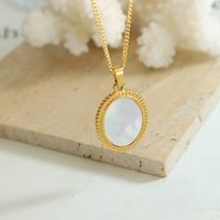 Fashion Oval Titanium Steel Plating Inlay Shell Pendant Necklace 1 Piece main image 6