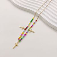 Ethnic Style Cross Stainless Steel Artificial Crystal Plating Necklace main image 5