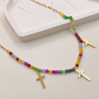Ethnic Style Cross Stainless Steel Artificial Crystal Plating Necklace main image 1