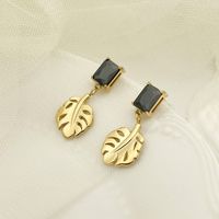 Fashion Leaf Stainless Steel Plating Zircon Drop Earrings 1 Pair sku image 1