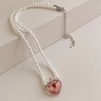 1 Piece Fashion Heart Shape Artificial Pearl Metal Beaded Inlay Zircon Women's Pendant Necklace main image 3