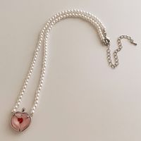 1 Piece Fashion Heart Shape Artificial Pearl Metal Beaded Inlay Zircon Women's Pendant Necklace main image 2