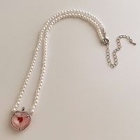 1 Piece Fashion Heart Shape Artificial Pearl Metal Beaded Inlay Zircon Women's Pendant Necklace sku image 1