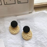 1 Pair Retro Plaid Water Droplets Wood Straw Women's Earrings sku image 4
