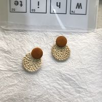 1 Pair Retro Plaid Water Droplets Wood Straw Women's Earrings sku image 6